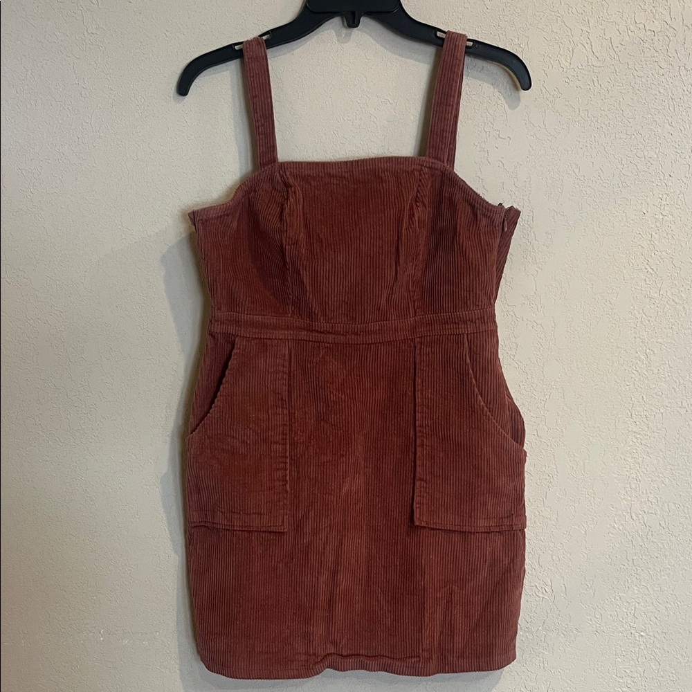 Corduroy Pinafore Dress in Rust